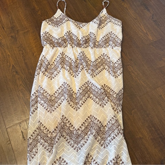 VENUS Dresses & Skirts - Venus Boho Crochet Maxi Dress Women’s XL Cream Brown Sleeveless Resort Dress